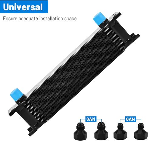 طقم مبرد زيت ناقل الحركة من الألومنيوم 19 صفًا 10AN AN10، لوحة مكدسة مع محول 6AN 8AN، مشعاع بريطاني لناقل الحركة العالمي، أسود in Kuwait