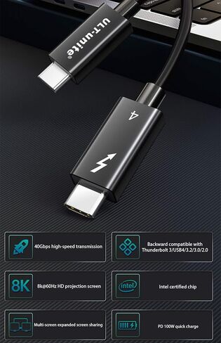 Thunderbolt 3 Cable 4ft (USB Type-C), Support 40Gbps Data Transfer, 5k 4K Video, Awnuwuy USB C to USB C TB3 Compatible with USB-C Docking Station/SSD/Monitor, External eGPU/Hard Drive, MacBook Pro Mac in Saudi Arabia