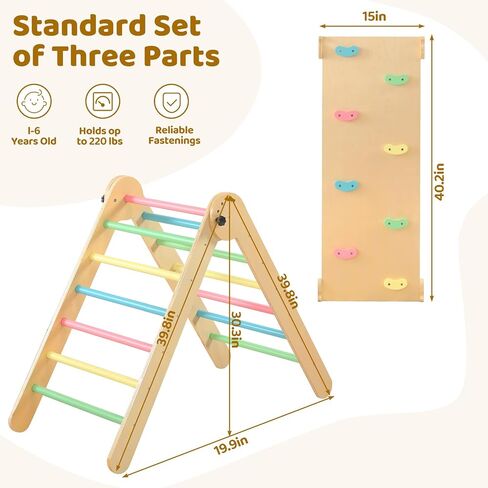 Pikler Triangle Set for Kids' Early Learning, 3 in 1 Wooden Foldable Montessori Climbing Toys Set with Ramp, and Climbing Triangle | Indoor Outdoor Playground Climbing Toys for Toddlers and Kids 1-7 in Saudi Arabia