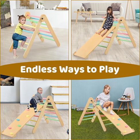 Pikler Triangle Set for Kids' Early Learning, 3 in 1 Wooden Foldable Montessori Climbing Toys Set with Ramp, and Climbing Triangle | Indoor Outdoor Playground Climbing Toys for Toddlers and Kids 1-7 in Saudi Arabia