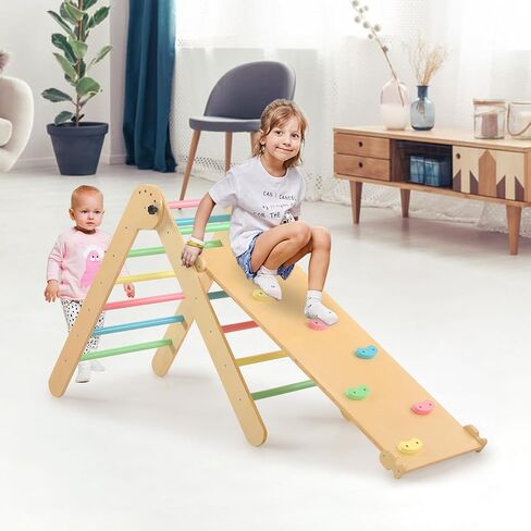 Pikler Triangle Set for Kids' Early Learning, 3 in 1 Wooden Foldable Montessori Climbing Toys Set with Ramp, and Climbing Triangle | Indoor Outdoor Playground Climbing Toys for Toddlers and Kids 1-7 in Saudi Arabia