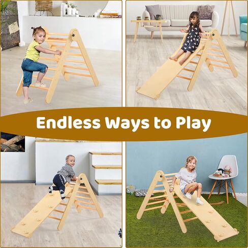 Pikler Triangle Set for Kids' Early Learning, 3 in 1 Wooden Foldable Montessori Climbing Toys Set with Ramp, and Climbing Triangle | Indoor Outdoor Playground Climbing Toys for Toddlers and Kids 1-7 in Saudi Arabia