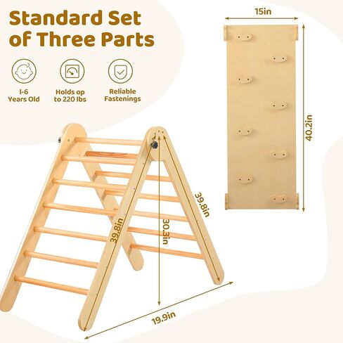 Pikler Triangle Set for Kids' Early Learning, 3 in 1 Wooden Foldable Montessori Climbing Toys Set with Ramp, and Climbing Triangle | Indoor Outdoor Playground Climbing Toys for Toddlers and Kids 1-7 in Saudi Arabia