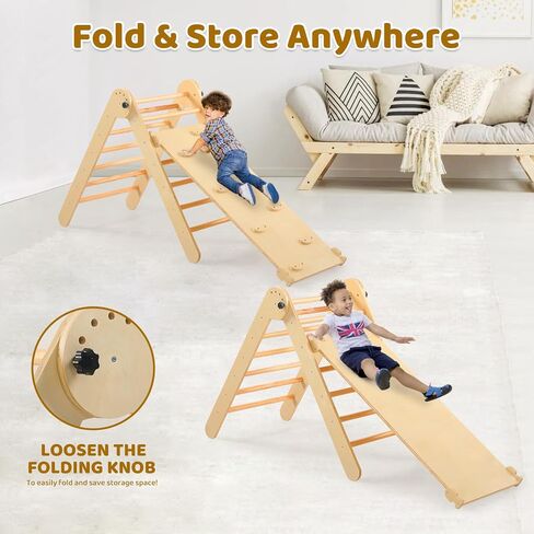 Pikler Triangle Set for Kids' Early Learning, 3 in 1 Wooden Foldable Montessori Climbing Toys Set with Ramp, and Climbing Triangle | Indoor Outdoor Playground Climbing Toys for Toddlers and Kids 1-7 in Saudi Arabia
