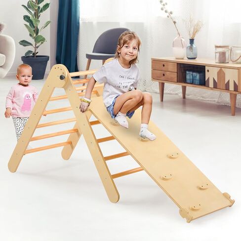 Pikler Triangle Set for Kids' Early Learning, 3 in 1 Wooden Foldable Montessori Climbing Toys Set with Ramp, and Climbing Triangle | Indoor Outdoor Playground Climbing Toys for Toddlers and Kids 1-7 in Saudi Arabia