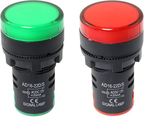PZRT 2 قطعة ضوء مؤشر LED موفر للطاقة، فتحة تركيب لوحة فلوش، مقاس 22 مم 7/8 بوصة أحمر أخضر 12 فولت in Saudi Arabia