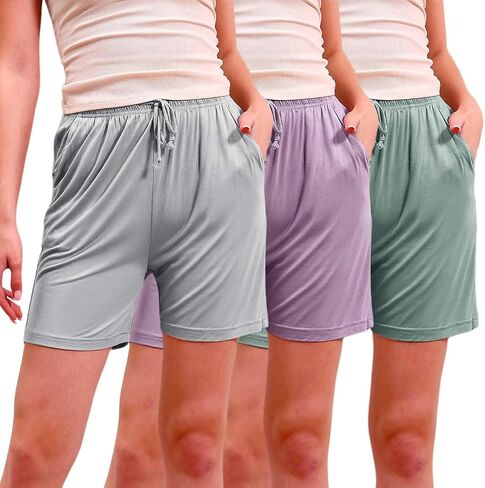 Bunnycool 3 Pack Women Pajama Shorts Casual Sleep Bottoms Drawstring Waist Modal Lounge Shorts with Pockets in Saudi Arabia