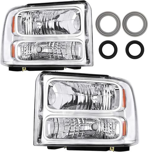 مجموعة المصابيح الأمامية Bincmay متوافقة مع 2005-2007 2005 2006 2007 05 06 07 Ford F250 F350 F450 F550 Super Duty/2005 Ford Excursion (عاكس كهرماني لغطاء الكروم) in Kuwait