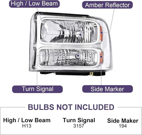 مجموعة المصابيح الأمامية Bincmay متوافقة مع 2005-2007 2005 2006 2007 05 06 07 Ford F250 F350 F450 F550 Super Duty/2005 Ford Excursion (عاكس كهرماني لغطاء الكروم) in Kuwait