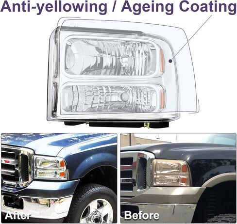 مجموعة المصابيح الأمامية Bincmay متوافقة مع 2005-2007 2005 2006 2007 05 06 07 Ford F250 F350 F450 F550 Super Duty/2005 Ford Excursion (عاكس كهرماني لغطاء الكروم) in Kuwait