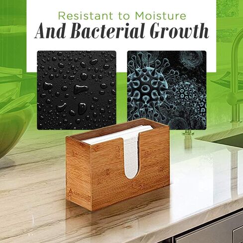 موزع مناشف ورقية من الخيزران من AdirHome مقاس 4.8 بوصة × 11.6 بوصة × 7.8 بوصة - مثبت على الحائط أو سطح الطاولة لمناديل اليد متعددة الطيات - الحمام، المطبخ، المنزل أو الاستخدام التجاري (الخيزران) in Kuwait