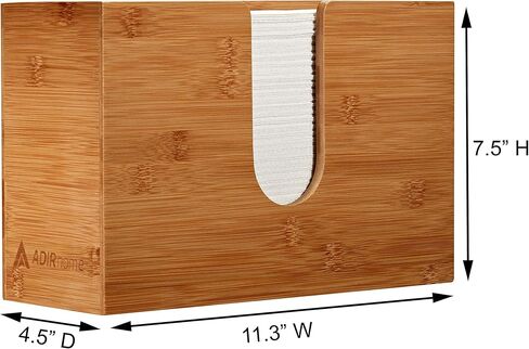 موزع مناشف ورقية من الخيزران من AdirHome مقاس 4.8 بوصة × 11.6 بوصة × 7.8 بوصة - مثبت على الحائط أو سطح الطاولة لمناديل اليد متعددة الطيات - الحمام، المطبخ، المنزل أو الاستخدام التجاري (الخيزران) in Kuwait