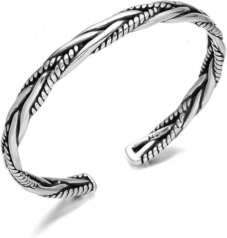 سوار بيرنيه فضي ملتوي للرجال، مطلي بالفولاذ المقاوم للصدأ بعرض 7 مم مجوهرات معدنية مصقولة من فايكنغ نورديك in Kuwait