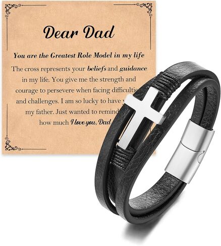 Jokkoi Cross Leather Bracelet for Dad | Son, Birthday Gifts for Men Easter Graduation Gifts for Son Bracelet from Mom Dad in Saudi Arabia