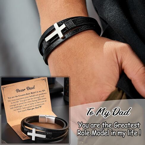 Jokkoi Cross Leather Bracelet for Dad | Son, Birthday Gifts for Men Easter Graduation Gifts for Son Bracelet from Mom Dad in Saudi Arabia
