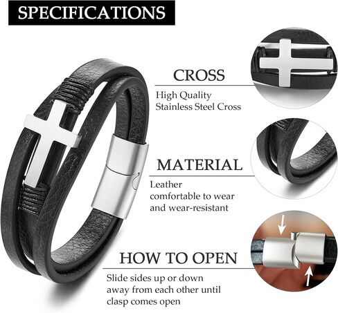 Jokkoi Cross Leather Bracelet for Dad | Son, Birthday Gifts for Men Easter Graduation Gifts for Son Bracelet from Mom Dad in Saudi Arabia