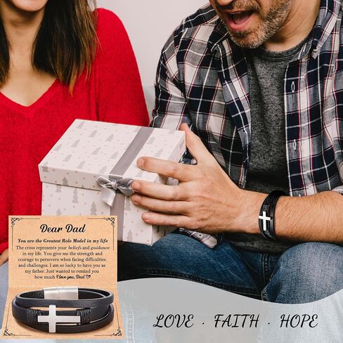 Jokkoi Cross Leather Bracelet for Dad | Son, Birthday Gifts for Men Easter Graduation Gifts for Son Bracelet from Mom Dad in Saudi Arabia