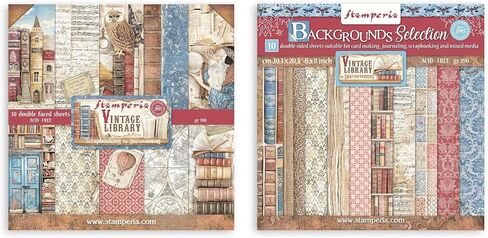 Stamperia International Vintage Library Bundle: 8" x 8" Double-Sided Paper Pad + 8" x 8" Backgrounds Double-Sided Paper Pad in Saudi Arabia