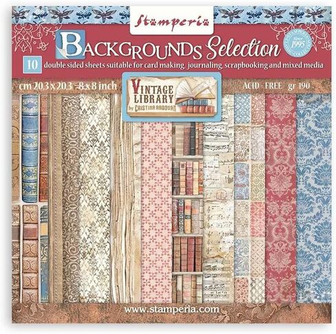 Stamperia International Vintage Library Bundle: 8" x 8" Double-Sided Paper Pad + 8" x 8" Backgrounds Double-Sided Paper Pad in Saudi Arabia