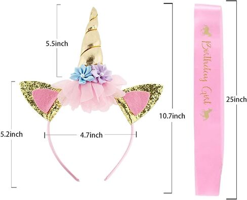 Unicorn Birthday Set of Gold Glitter Unicorn Headband Pink Satin Sash for Happy Birthday Unicorn Party Supplies Favors Decorations in Saudi Arabia