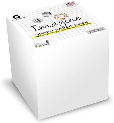 EARTHCUBE Graph Paper 3.5 Inch Note Cube (Not Sticky) Made in USA (Paper US or CAN) 100% Recycled 700 Tear-off Pages (Not Loose) Gray Grid Printed on Top Side of Each Sheet 40% Opacity in Saudi Arabia