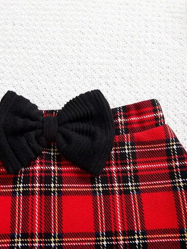 COZYEASE Girl's 3 Piece Set Long Sleeve Ribbed Knit Stand Collar Tops and Bow Front Mini Plaid Skirt with Bag in Saudi Arabia