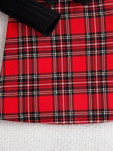 COZYEASE Girl's 3 Piece Set Long Sleeve Ribbed Knit Stand Collar Tops and Bow Front Mini Plaid Skirt with Bag in Saudi Arabia