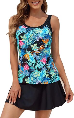 SEAFORM Women's Two-Piece Tankini Swimsuits Tummy Control Bathing Suits False Two-Piece Tankini Top with Swim Dress for Women in Saudi Arabia