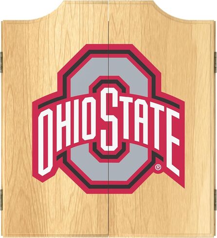 Dart Board Cabinet Set - Ohio State University Logo Dart Board with 6 Steel Tip Darts, Scoreboard, Hanging Wood Cupboard by Trademark Gameroom in Saudi Arabia