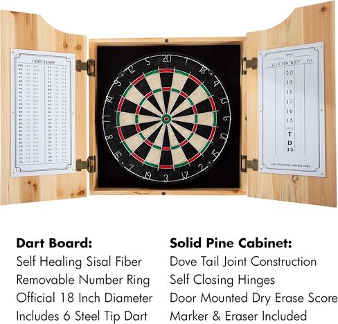 Dart Board Cabinet Set - Ohio State University Logo Dart Board with 6 Steel Tip Darts, Scoreboard, Hanging Wood Cupboard by Trademark Gameroom in Saudi Arabia