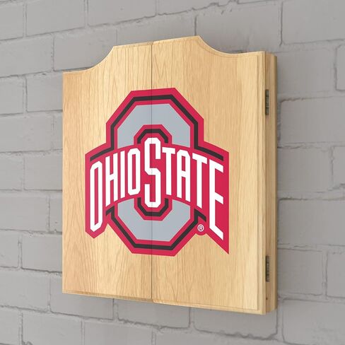 Dart Board Cabinet Set - Ohio State University Logo Dart Board with 6 Steel Tip Darts, Scoreboard, Hanging Wood Cupboard by Trademark Gameroom in Saudi Arabia
