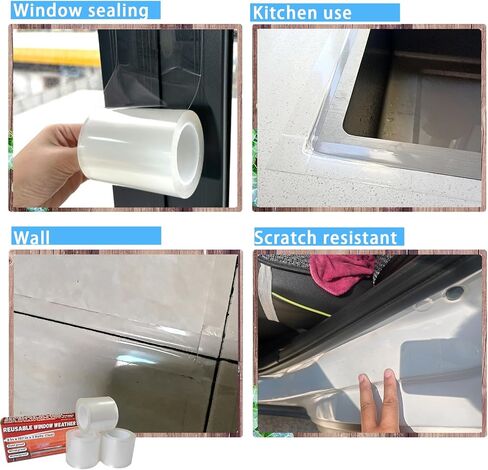 Transparent Window Weather Sealing Tape Reusable, No Damaging for Paint, Removable 3“ Wide Window Insulation Sealing Tape Waterproof, Without Residue, Clear and Washable, Multipurpose in Saudi Arabia