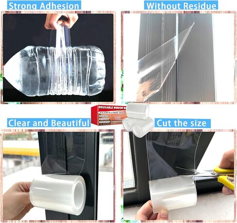 Transparent Window Weather Sealing Tape Reusable, No Damaging for Paint, Removable 3“ Wide Window Insulation Sealing Tape Waterproof, Without Residue, Clear and Washable, Multipurpose in Saudi Arabia