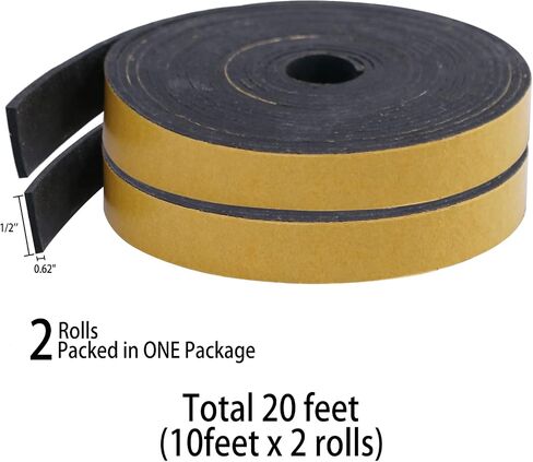 شرائط مطاطية لاصقة من النيوبرين الصلب من TORRAMI بسمك 1/8 (.125) بوصة × عرض 1/2 بوصة × 10 أقدام، لتقشير الطقس بنفسك، وحشية، وختم، وسادات، وحرف يدوية، ودعم (إجمالي الطول 20 قدمًا، لفتان بطول 10 أقدام) كل) in Kuwait
