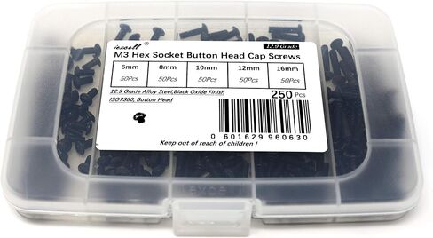 Iexcell 100 قطعة M4 × 16 مم درجة الخيط 0.7 مم من سبائك الصلب 12.9 درجة مقبس سداسي الشكل وزر غطاء رأس ومسامير مجموعة مسامير، لمسة نهائية من أكسيد الأسود in Kuwait