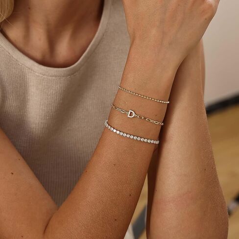 CUEZIY Initial Bracelets for Women 14K Gold Plated Layered Cubic Zirconia Tennis Bracelets Beaded Chain Bracelet Gold Letter Bracelet Set Dainty Gold Bracelets for Women Jewelry Gifts for Women in Kuwait