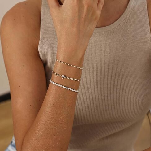 CUEZIY Initial Bracelets for Women 14K Gold Plated Layered Cubic Zirconia Tennis Bracelets Beaded Chain Bracelet Gold Letter Bracelet Set Dainty Gold Bracelets for Women Jewelry Gifts for Women in Kuwait