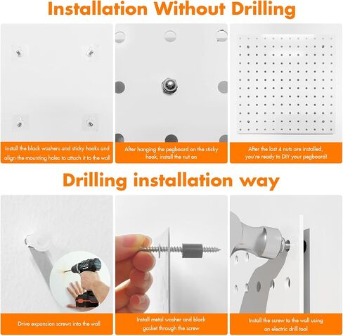 Pegboard Galvanized Steel, Pegboard Wall Organizer with Drilling and No Drilling Installation Ways. Peg Board 4PCS,Metal Pegboard, Peg Boards for Walls, White Pegboard for Garage,Craft Room,Workshop. in Saudi Arabia