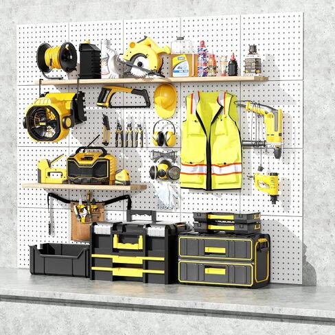 Pegboard Galvanized Steel, Pegboard Wall Organizer with Drilling and No Drilling Installation Ways. Peg Board 4PCS,Metal Pegboard, Peg Boards for Walls, White Pegboard for Garage,Craft Room,Workshop. in Saudi Arabia