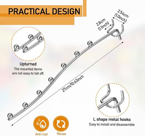 Yaocom 20 Pcs Peg Board Waterfall Hook Shelving Hooks Metal 7 Station Pegboard Display Hooks Wall Hangers Face Out Hook Fit 1/4" Pegboard for Garage Kitchen Store (Silver) in Saudi Arabia