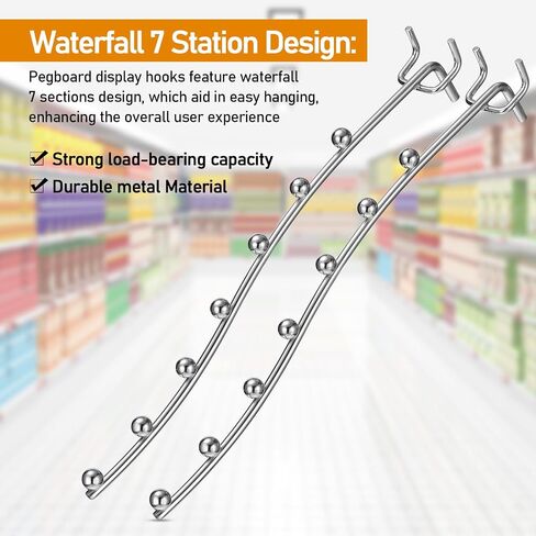 Yaocom 20 Pcs Peg Board Waterfall Hook Shelving Hooks Metal 7 Station Pegboard Display Hooks Wall Hangers Face Out Hook Fit 1/4" Pegboard for Garage Kitchen Store (Silver) in Saudi Arabia