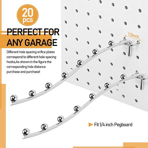 Yaocom 20 Pcs Peg Board Waterfall Hook Shelving Hooks Metal 7 Station Pegboard Display Hooks Wall Hangers Face Out Hook Fit 1/4" Pegboard for Garage Kitchen Store (Silver) in Saudi Arabia