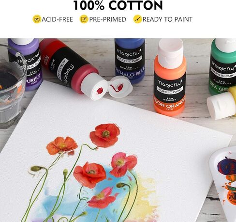 لوحات قماشية من Magicfly، 5x7، 8x10، 9x12، 11x14 مجموعة من 28 لوحة قماشية للرسم، 100% قطن، مع ملصقات ملصقات ولوحة MDF الأساسية، للطلاء الأكريليك، والطلاء الزيتي وسائط فنية جافة ورطبة in Kuwait