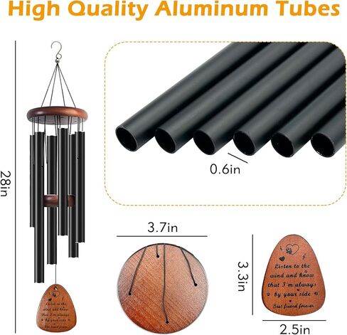 Fhiny Dog Memorial Wind Chime, 28'' Pet Memorial Wind Chimes for Loss of Dog, 6 Tube Metal Wind Chimes Dog Passing Away Gifts with Poem Card Pet Loss Remembrance Gifts Sympathy Gifts for Dog & Cat in Kuwait