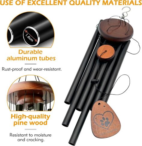 Fhiny Dog Memorial Wind Chime, 28'' Pet Memorial Wind Chimes for Loss of Dog, 6 Tube Metal Wind Chimes Dog Passing Away Gifts with Poem Card Pet Loss Remembrance Gifts Sympathy Gifts for Dog & Cat in Kuwait