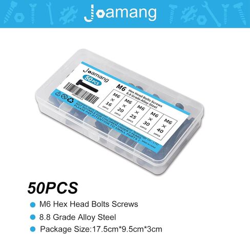 مسامير براغي سداسية الرأس Joamang M10 x 30 مم 35 مم 40 مم 45 مم 50 مم، سبيكة فولاذية درجة 8.8، لمسة نهائية من أكسيد أسود، خيط كامل، مسامير رأس سداسية، مجموعة متنوعة 15 قطعة in Kuwait