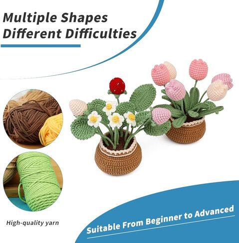 Iuuidu 2PCS Crochet Kits for Beginners, Strawberry Flower Crochet Kit, Crochet Starter Kit Potted Plants with Step-by-Step Video Tutorials for Mother's Day Gift in Kuwait