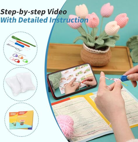 Iuuidu 2PCS Crochet Kits for Beginners, Strawberry Flower Crochet Kit, Crochet Starter Kit Potted Plants with Step-by-Step Video Tutorials for Mother's Day Gift in Kuwait