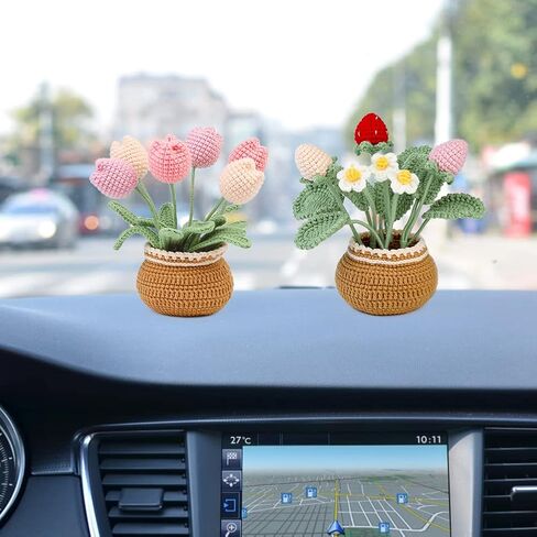 Iuuidu 2PCS Crochet Kits for Beginners, Strawberry Flower Crochet Kit, Crochet Starter Kit Potted Plants with Step-by-Step Video Tutorials for Mother's Day Gift in Kuwait