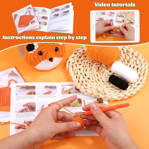 طقم كروشيه للمبتدئين، طقم كروشيه بمقبض حقائب حمل شبكية، طقم كروشيه للمبتدئين للبالغين مع تعليمات خطوة بخطوة لخيوط الكروشيه، مجموعات حيوانات كروشيه لحقيبة تسوق قابلة لإعادة الاستخدام in Kuwait